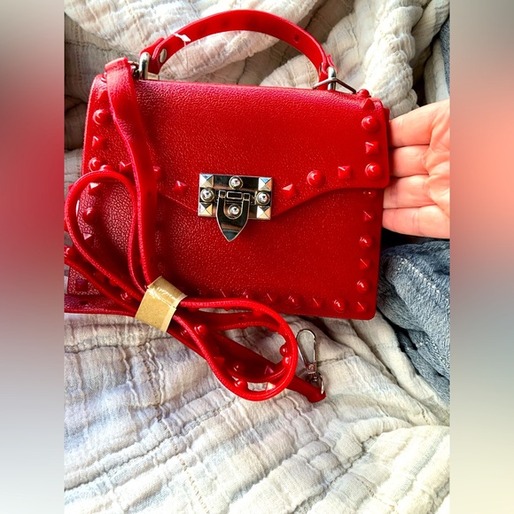 NEW Red Studded Jelly Shoulder Bag - Picture 1 of 6